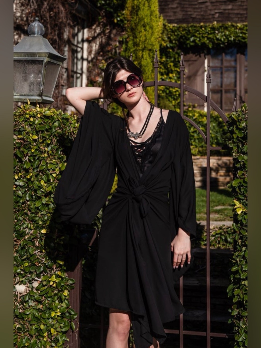 Jennafer Grace Chiffon Kimono Duster Wrap Dress in Black - XL